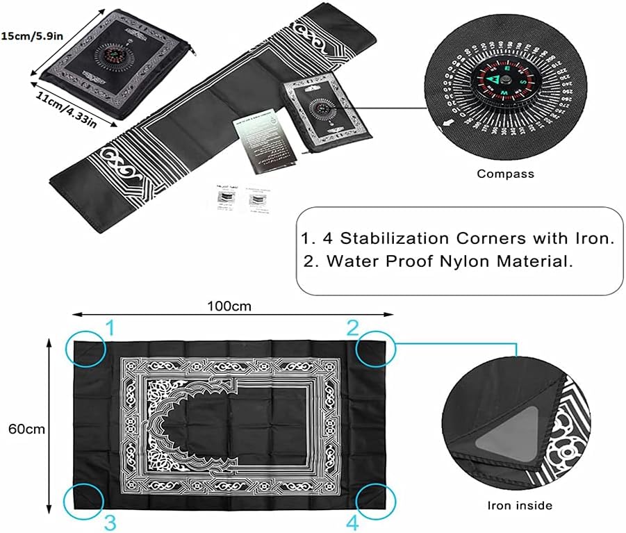 H2NOVA 2 Pieces Portable Travel Prayer Mat with Compass, Waterproof Polyester Prayer Rug, Muslim Travel Prayer Mat, for Ramadan Gifts (60cm×100cm)