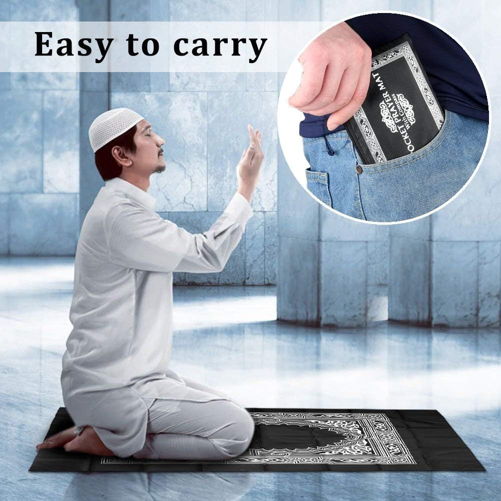 H2NOVA 2 Pieces Portable Travel Prayer Mat with Compass, Waterproof Polyester Prayer Rug, Muslim Travel Prayer Mat, for Ramadan Gifts (60cm×100cm)